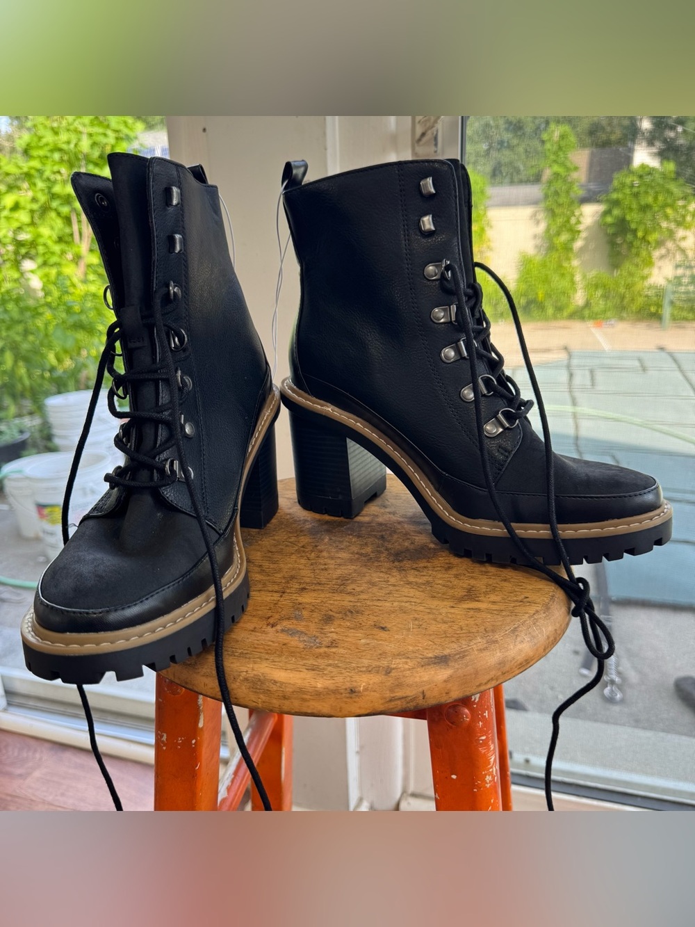 Women's 10 Black Combat Boots Lace Up Chunky Block Heel Lug Sole Moto Ankle NWT - Picture 6 of 16